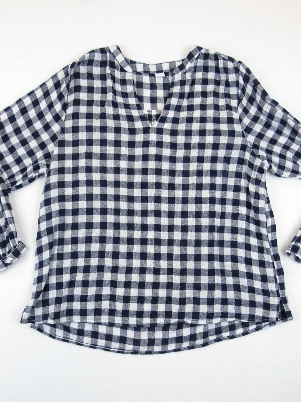 Old Navy Shirt Women’s Size S Navy Buffalo Check Long Sleeve Woven Linen